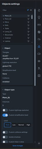 Custom simplification setting for objects